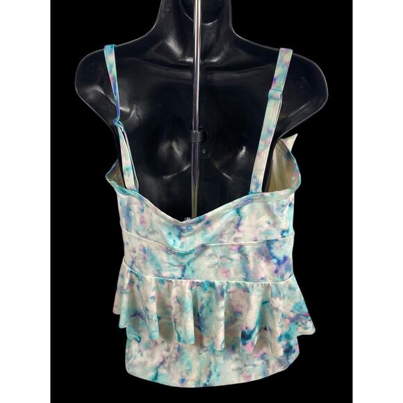 Torrid Swimsuit Size 1 / 1X 16 18 Watercolor Floral Ruffle One Piece White Blue - Picture 8 of 12